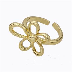 Copper Flower Rings Gold Plated, approx 17-19mm, 18mm dia