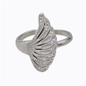 Copper Ring Pave Zirconia Angel Wings Platinum Plated, approx 10-21mm, 18mm dia