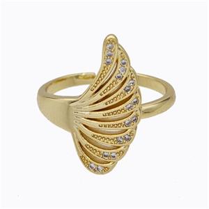 Copper Ring Pave Zirconia Angel Wings Gold Plated, approx 10-21mm, 18mm dia