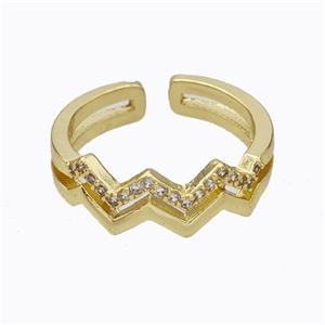 Copper Ring Wave Pave Zirconia Gold Plated, approx 7mm, 18mm dia