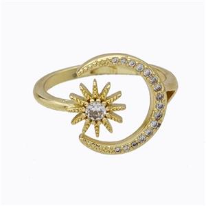 Copper Moon Ring Pave Zirconia Sun Gold Plated, approx 15mm, 18mm dia