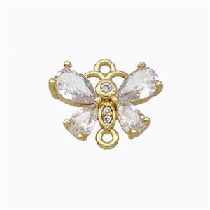 Copper Butterfly Connector Pave Zirconia Gold Plated, approx 10-14mm