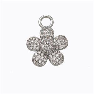 Copper Flower Pendant Micropave Zirconia Platinum Plated, approx 13mm