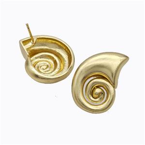 Copper Stud Earrings Spiral Shell Matte Gold Plated, approx 16-25mm