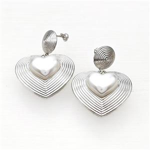 Copper Heart Stud Earrings Pave Pearlized Resin Rebirth Platinum Plated, approx 12.5mm, 13-16mm, 30mm