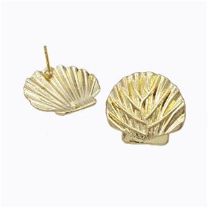 Copper Stud Earrings Scallop Gold Plated, approx 22-25mm