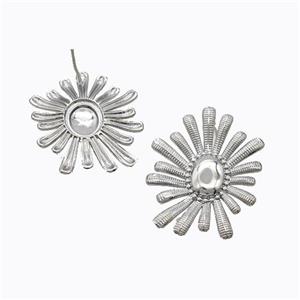 Copper Flower Stud Earrings Platinum Plated, approx 30-35mm