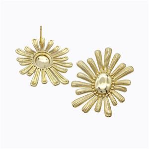 Copper Flower Stud Earrings Gold Plated, approx 30-35mm