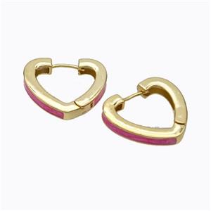 Copper Heart Latchback Earrings Pink Painted Gold Plated, approx 25mm