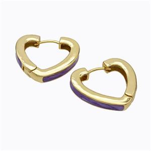 Copper Heart Latchback Earrings Purple Painted Gold Plated, approx 25mm