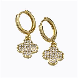 Copper Hoop Earrings Clover Pave Zirconia Gold Plated, approx 12mm, 14mm dia