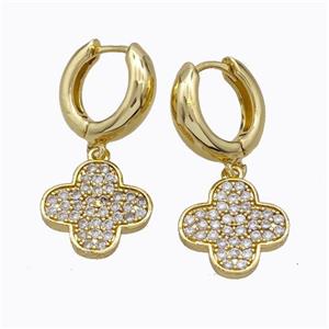 Copper Hoop Earrings Clover Pave Zirconia Gold Plated, approx 15mm, 15mm dia