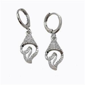 Copper Hoop Earrings Ice Cream Pave Zirconia Platinum Plated, approx 10-20mm, 10mm dia