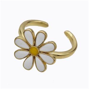 Copper Daisy Rings White Enamel Flower Gold Plated, approx 15mm, 18mm dia