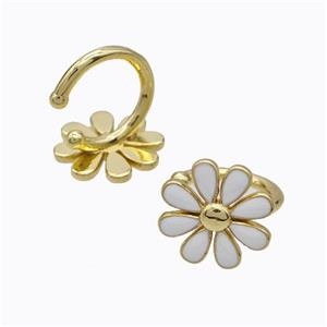 Copper Daisy Clip Earrings Flower White Enamel Gold Plated, approx 15mm, 15mm dia