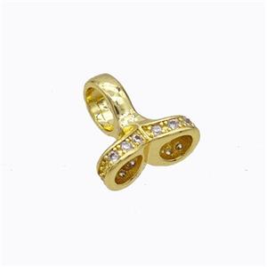 Copper Cordend Pave Zirconia 2strings Gold Plated, approx 12mm, 4mm hole