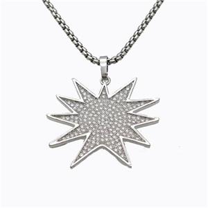 Copper Star Necklace Pave Zirconia Platinum Plated, approx 30mm, 2mm, 42-47cm length