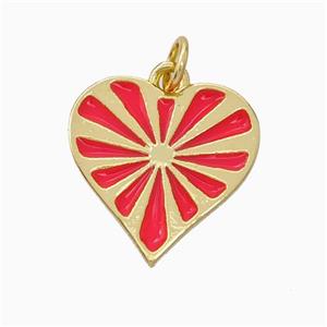 Copper Heart Pendant Red Enamel Gold Plated, approx 16mm