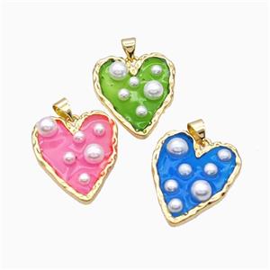 Copper Heart Pendant Pave Pearlized Resin Gold Plated Mixed, approx 20-25mm