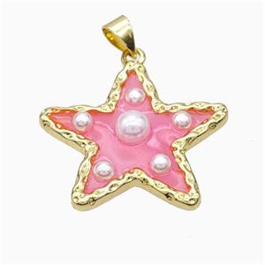 Copper Star Pendant Pave Pearlized Resin Pink Gold Plated, approx 26mm