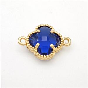 Blue Crystal Glass Copper Clover Connector Gold Plated, approx 12mm