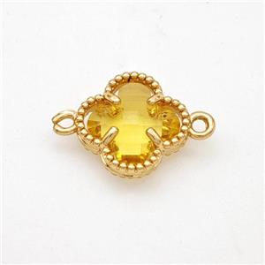 Golden Crystal Glass Copper Clover Connector Gold Plated, approx 12mm