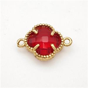 Red Crystal Glass Copper Clover Connector Gold Plated, approx 12mm