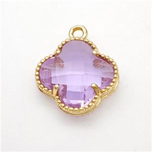 Lavender Crystal Glass Copper Clover Pendant Gold Plated, approx 16mm