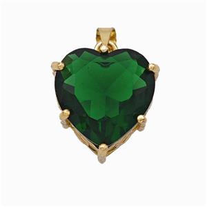 Copper Heart Pendant Pave Green Crystal Glass Gold Plated, approx 14mm