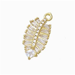 Copper Leaf Pendant Micropave Zirconia Gold Plated, approx 9.5-18mm