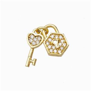 Copper Lock And Key Pendant Micropave Zirconia Gold Plated, approx 5-10mm, 6-10mm