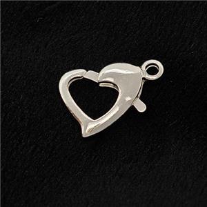 Copper Lobster Clasp Heart Shiny Silver, approx 10mm