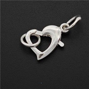 Copper Lobster Clasp Heart Shiny Silver, approx 10mm