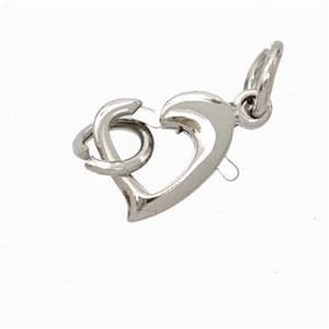 Copper Lobster Clasp Heart Platinum Plated, approx 10mm