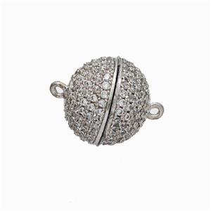 Copper Magnetic Clasp Micropave Zirconia Ball Platinum Plated, approx 14mm