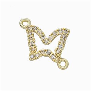 Copper Butterfly Connector Pave Zirconia Gold Plated, approx 10-13mm