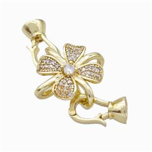 Copper Cordend Clasp Pave Zirconia Clover Gold Plated, approx 18mm, 7-12mm