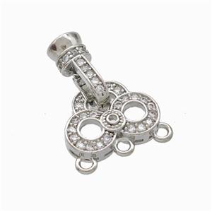 Copper Cordend Clasp Pave Zirconia 1-3 Platinum Plated, approx 13-16mm, 7-12mm