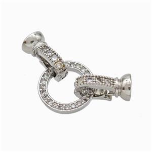 Copper Cordend Clasp Pave Zirconia Platinum Plated, approx 13mm, 7-12mm