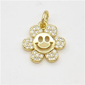 Copper Sunflower Pendant Pave Zirconia Smileface Gold Plated, approx 15mm