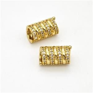 Copper Tube Beads Micropave Zirconia Large Hole Gold Plated, approx 7-11mm, 4mm hole