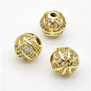 Copper Round Beads Micropave Zirconia Basketball Sports Gold Plated, approx 10mm