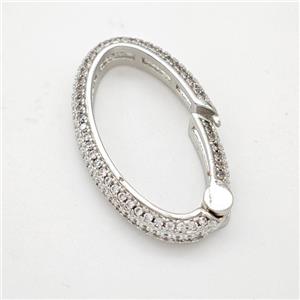 Copper Oval Carabiner Clasp Micropave Zirconia Platinum Plated, approx 16-26mm