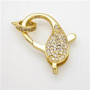 Copper Lobster Clasp Micropave Zirconia Dolphin Gold Plated, approx 13-25mm