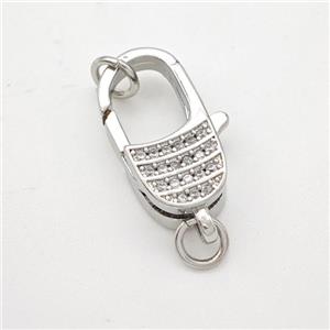 Copper Lobster Clasp Micropave Zirconia Platinum Plated, approx 9-20mm