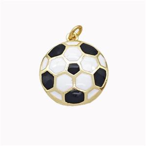 Football Charms Copper Pendant White Black Enamel Sports Gold Plated, approx 16mm