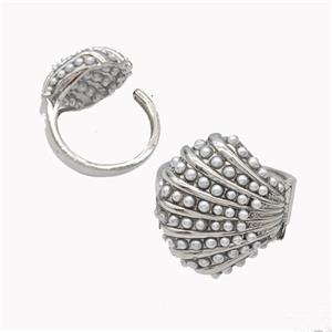 Copper Ring Micropave Pearlized Resin Scallop Platinum Plated, approx 20-22mm, 18mm dia