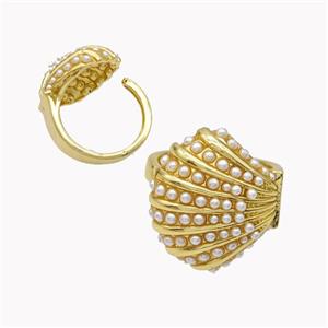 Copper Ring Micropave Pearlized Resin Scallop Gold Plated, approx 20-22mm, 18mm dia