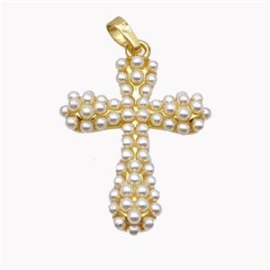 Copper Cross Pendant Micropave Pearlized Resin Gold Plated, approx 25-35mm