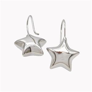 Copper Star Hook Earrings Platinum Plated, approx 23mm